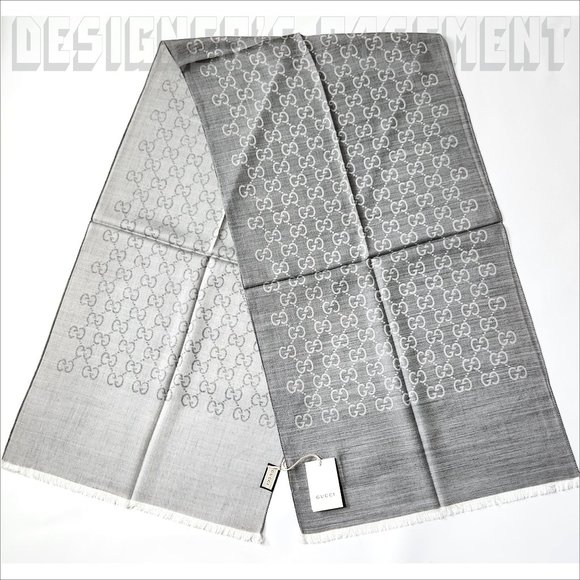 GUCCI light & med Heather Gray GGNAT wool & silk 18x70" shawl Pashmina scarf NWT - Picture 3 of 10